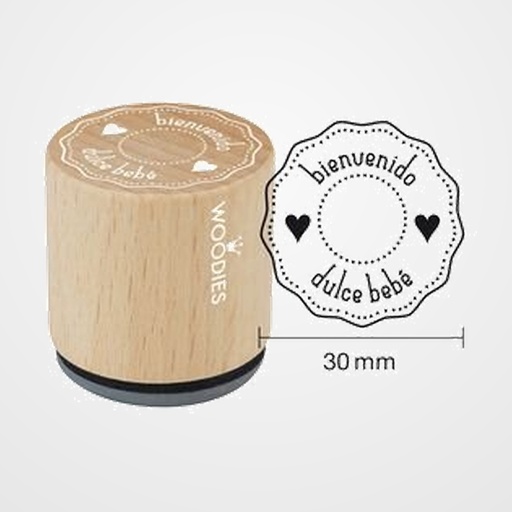 SELLO COLOP WOODIES Ø30mm CAUCHO GRIS  BIENVENIDO DULCE BEBE