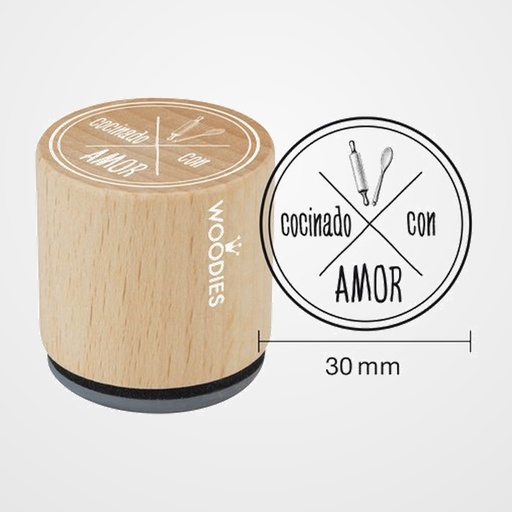 SELLO COLOP WOODIES Ø30mm CAUCHO GRIS  COCINANDO CON AMOR  1