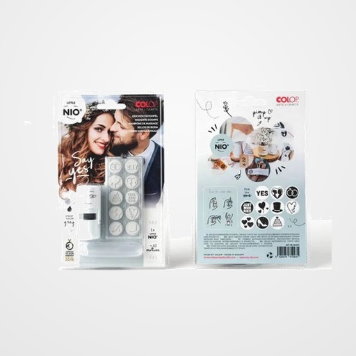 SELLO ent.AUT. COLOP PRINTER LITTLE NIO Ø17mm CON 10 GOMAS INTERCAMBIABLES CON MOTIVOS PARA BODAS. GRIS (154569)