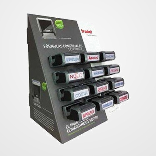 SELLO ent.AUT. TRODAT PRINTY 4911 FC12 (38x14 mm.) EXPOSITOR 12 FORMULAS COMERCIALES