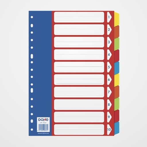 SEPARADORES DOHE CARTON COLORES Fº 10 pestañas 16 taladros