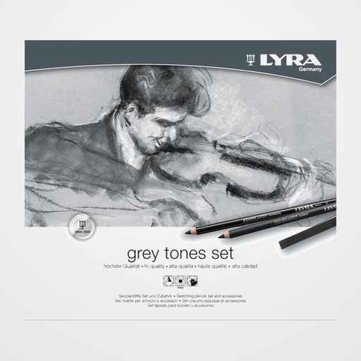 SET LYRA REMBRANDT TONOS GRISES CAJA METALICA DE 25
