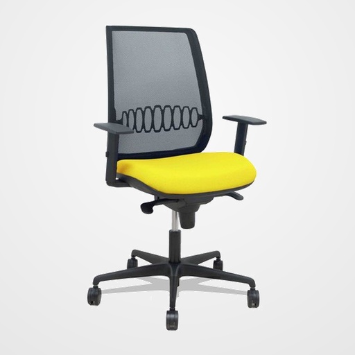 SILLA PIQUERAS Y CRESPO ALARES BRAZOS REGULABLES ERGONOMICA MECANISMO SINCRO RESPALDO MALLA NEGRA ASIENTO TAPIZADO BALI AMARILLO