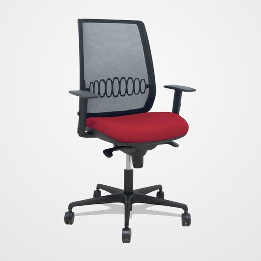 SILLA PIQUERAS Y CRESPO ALARES BRAZOS REGULABLES ERGONOMICA MECANISMO SINCRO RESPALDO MALLA NEGRA ASIENTO TAPIZADO BALI GRANATE