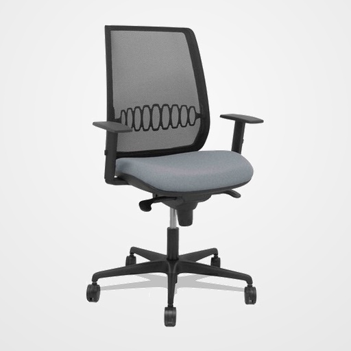 SILLA PIQUERAS Y CRESPO ALARES BRAZOS REGULABLES ERGONOMICA MECANISMO SINCRO RESPALDO MALLA NEGRA ASIENTO TAPIZADO BALI GRIS