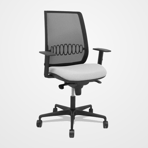 SILLA PIQUERAS Y CRESPO ALARES BRAZOS REGULABLES ERGONOMICA MECANISMO SINCRO RESPALDO MALLA NEGRA ASIENTO TAPIZADO BALI GRIS CLARO