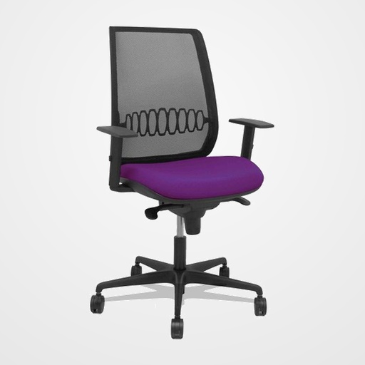 SILLA PIQUERAS Y CRESPO ALARES BRAZOS REGULABLES ERGONOMICA MECANISMO SINCRO RESPALDO MALLA NEGRA ASIENTO TAPIZADO BALI MORADO