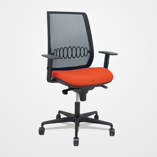 SILLA PIQUERAS Y CRESPO ALARES BRAZOS REGULABLES ERGONOMICA MECANISMO SINCRO RESPALDO MALLA NEGRA ASIENTO TAPIZADO BALI NARANJA OSCURO