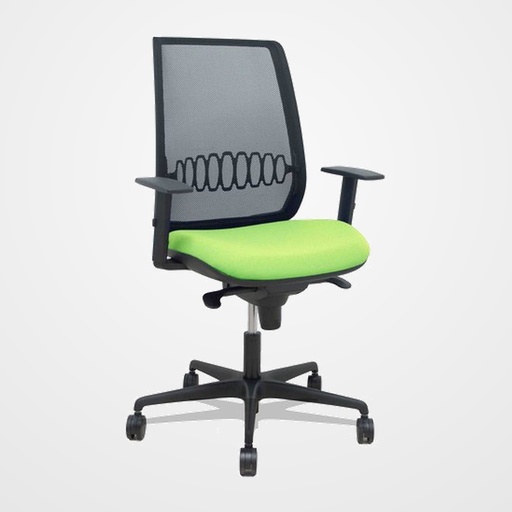 SILLA PIQUERAS Y CRESPO ALARES BRAZOS REGULABLES ERGONOMICA MECANISMO SINCRO RESPALDO MALLA NEGRA ASIENTO TAPIZADO BALI PISTACHO
