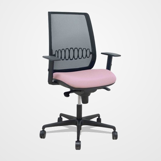 SILLA PIQUERAS Y CRESPO ALARES BRAZOS REGULABLES ERGONOMICA MECANISMO SINCRO RESPALDO MALLA NEGRA ASIENTO TAPIZADO BALI ROSA