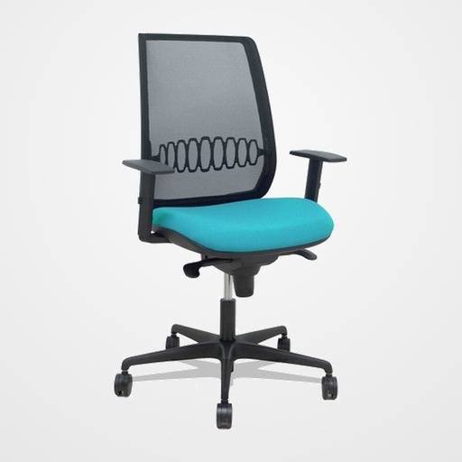 SILLA PIQUERAS Y CRESPO ALARES BRAZOS REGULABLES ERGONOMICA MECANISMO SINCRO RESPALDO MALLA NEGRA ASIENTO TAPIZADO BALI TURQUESA