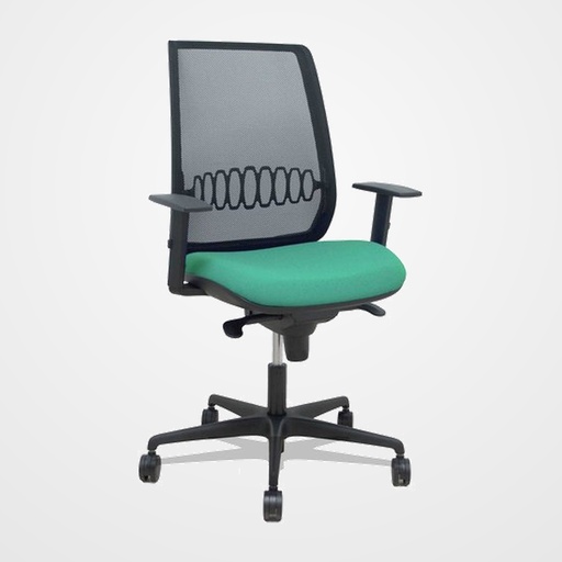 SILLA PIQUERAS Y CRESPO ALARES BRAZOS REGULABLES ERGONOMICA MECANISMO SINCRO RESPALDO MALLA NEGRA ASIENTO TAPIZADO BALI VERDE ESMERALDA