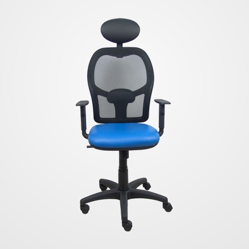 SILLA PIQUERAS Y CRESPO ALOCEN BRAZOS REGULABLES CABECERO FIJO MALLA NEGRO Y ASIENTO SIMILPIEL AZUL