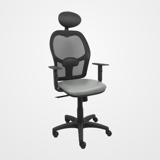 SILLA PIQUERAS Y CRESPO ALOCEN BRAZOS REGULABLES CABECERO FIJO MALLA NEGRO Y ASIENTO SIMILPIEL GRIS