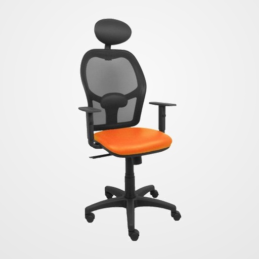SILLA PIQUERAS Y CRESPO ALOCEN BRAZOS REGULABLES CABECERO FIJO MALLA NEGRO Y ASIENTO SIMILPIEL NARANJA