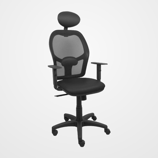 SILLA PIQUERAS Y CRESPO ALOCEN BRAZOS REGULABLES CABECERO FIJO MALLA NEGRO Y ASIENTO SIMILPIEL NEGRO