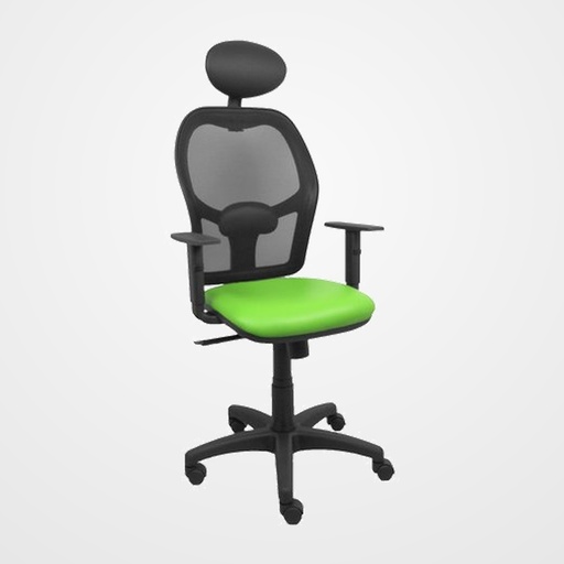 SILLA PIQUERAS Y CRESPO ALOCEN BRAZOS REGULABLES CABECERO FIJO MALLA NEGRO Y ASIENTO SIMILPIEL PISTACHO