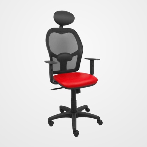 SILLA PIQUERAS Y CRESPO ALOCEN BRAZOS REGULABLES CABECERO FIJO MALLA NEGRO Y ASIENTO SIMILPIEL ROJO