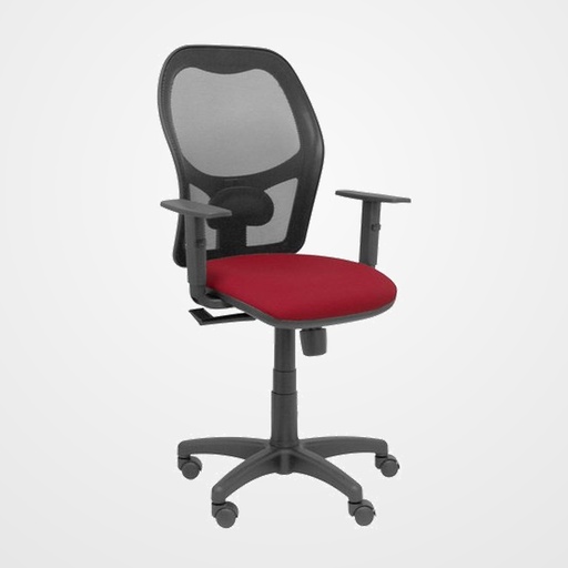 SILLA PIQUERAS Y CRESPO ALOCEN BRAZOS REGULABLES MECANISMO SINCRO REFUERZO LUMBAR RUEDAS NYLON RESPALDO MALLA NEGRA TRANSPIRABLE Y ASIENTO TAPIZADO BALI GRANATE