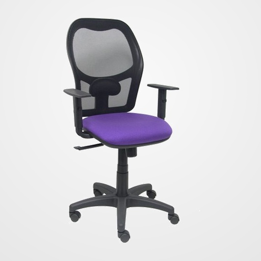 SILLA PIQUERAS Y CRESPO ALOCEN BRAZOS REGULABLES MECANISMO SINCRO REFUERZO LUMBAR RUEDAS NYLON RESPALDO MALLA NEGRA TRANSPIRABLE Y ASIENTO TAPIZADO BALI LILA