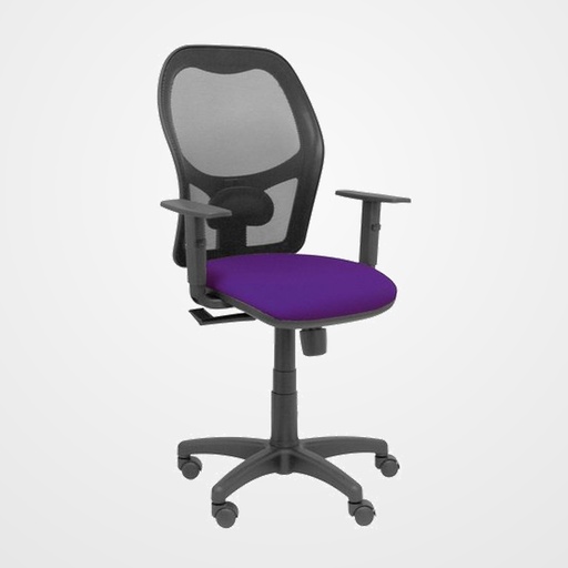 SILLA PIQUERAS Y CRESPO ALOCEN BRAZOS REGULABLES MECANISMO SINCRO REFUERZO LUMBAR RUEDAS NYLON RESPALDO MALLA NEGRA TRANSPIRABLE Y ASIENTO TAPIZADO BALI MORADO