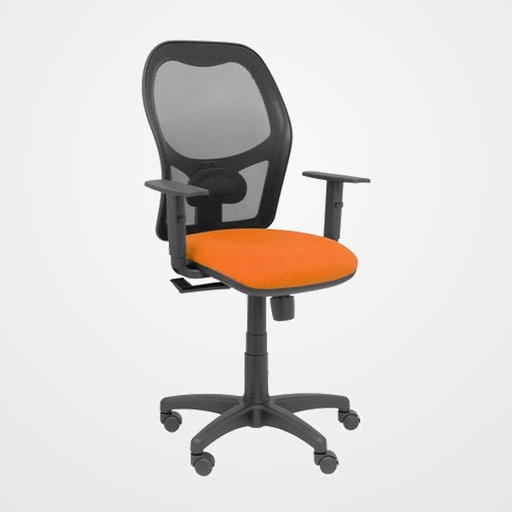 SILLA PIQUERAS Y CRESPO ALOCEN BRAZOS REGULABLES MECANISMO SINCRO REFUERZO LUMBAR RUEDAS NYLON RESPALDO MALLA NEGRA TRANSPIRABLE Y ASIENTO TAPIZADO BALI NARANJA