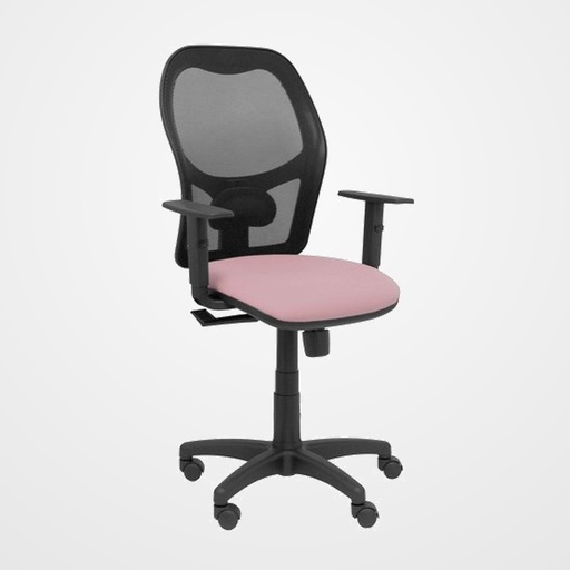 SILLA PIQUERAS Y CRESPO ALOCEN BRAZOS REGULABLES MECANISMO SINCRO REFUERZO LUMBAR RUEDAS NYLON RESPALDO MALLA NEGRA TRANSPIRABLE Y ASIENTO TAPIZADO BALI ROSA