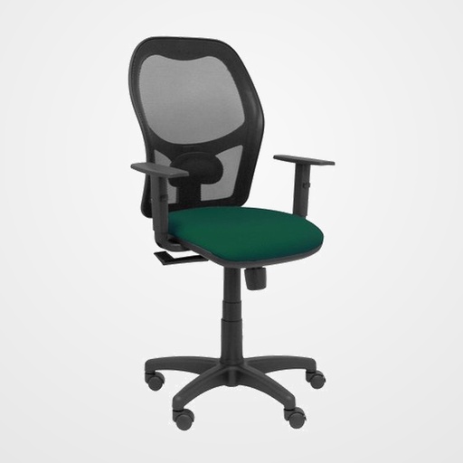 SILLA PIQUERAS Y CRESPO ALOCEN BRAZOS REGULABLES MECANISMO SINCRO REFUERZO LUMBAR RUEDAS NYLON RESPALDO MALLA NEGRA TRANSPIRABLE Y ASIENTO TAPIZADO BALI VERDE BOTELLA