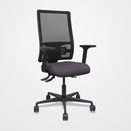 SILLA PIQUERAS Y CRESPO BORMATE BRAZOS 2D Y APOYO LUMBAR REGULABLES MECANISMO ASINCRO RUEDAS NYLON de 65 RESPALDO DE MALLA NEGRA Y ASIENTO TAPIZADO BALI GRIS OSCURO