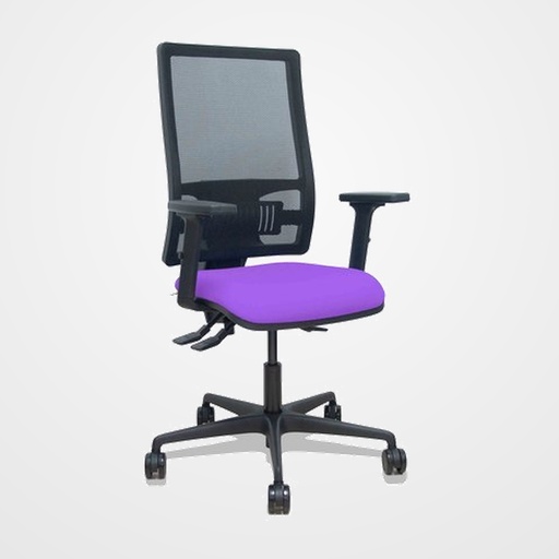 SILLA PIQUERAS Y CRESPO BORMATE BRAZOS 2D Y APOYO LUMBAR REGULABLES MECANISMO ASINCRO RUEDAS NYLON de 65 RESPALDO DE MALLA NEGRA Y ASIENTO TAPIZADO BALI LILA