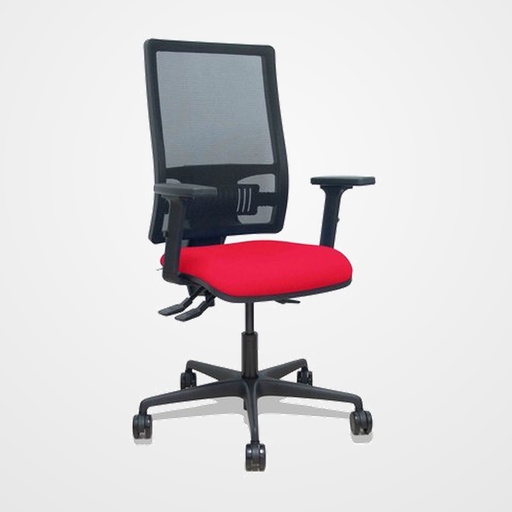SILLA PIQUERAS Y CRESPO BORMATE BRAZOS 2D Y APOYO LUMBAR REGULABLES MECANISMO ASINCRO RUEDAS NYLON de 65 RESPALDO DE MALLA NEGRA Y ASIENTO TAPIZADO BALI ROJO