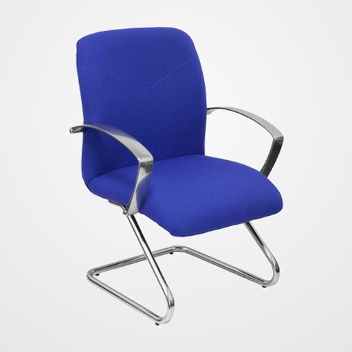 SILLA PIQUERAS Y CRESPO CAUDETE CONFIDENTE ESTRUCTURA PATIN ACABADO CROMADO BRAZOS FIJOS ASIENTO Y RESPALDO TAPIZADO BALI AZUL