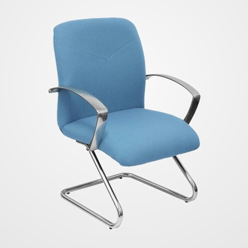 SILLA PIQUERAS Y CRESPO CAUDETE CONFIDENTE ESTRUCTURA PATIN ACABADO CROMADO BRAZOS FIJOS ASIENTO Y RESPALDO TAPIZADO BALI AZUL CIELO