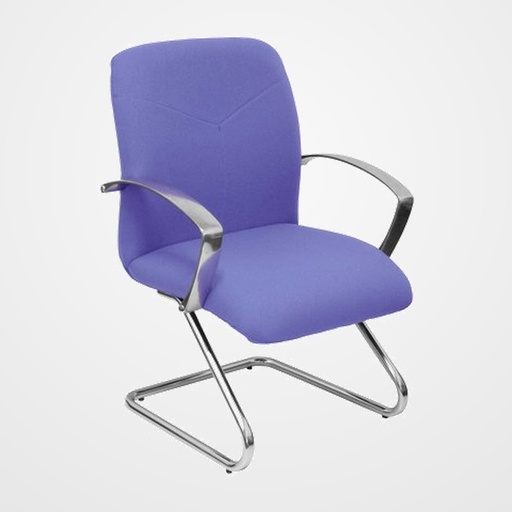 SILLA PIQUERAS Y CRESPO CAUDETE CONFIDENTE ESTRUCTURA PATIN ACABADO CROMADO BRAZOS FIJOS ASIENTO Y RESPALDO TAPIZADO BALI AZUL CLARO