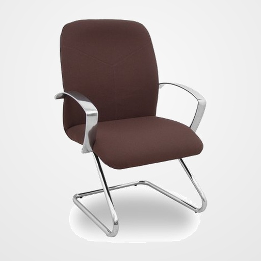 SILLA PIQUERAS Y CRESPO CAUDETE CONFIDENTE ESTRUCTURA PATIN ACABADO CROMADO BRAZOS FIJOS ASIENTO Y RESPALDO TAPIZADO BALI MARRON OSCURO