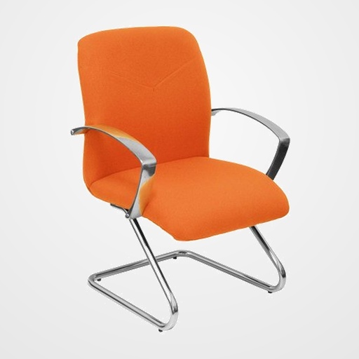 SILLA PIQUERAS Y CRESPO CAUDETE CONFIDENTE ESTRUCTURA PATIN ACABADO CROMADO BRAZOS FIJOS ASIENTO Y RESPALDO TAPIZADO BALI NARANJA