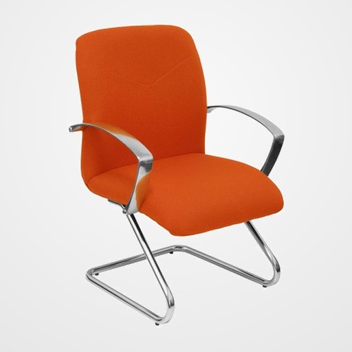 SILLA PIQUERAS Y CRESPO CAUDETE CONFIDENTE ESTRUCTURA PATIN ACABADO CROMADO BRAZOS FIJOS ASIENTO Y RESPALDO TAPIZADO BALI NARANJA OSCURO