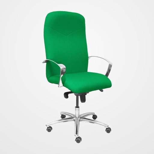 SILLA PIQUERAS Y CRESPO CAUDETE DIRECCION BRAZOS FIJOS CROMADOS MECANISMO BASCULANTE MULTIPOSICION Y ALTURA AJUSTABLE GRAN CONFORTABILIDAD RUEDAS de PARQUET ASIENTO Y RESPALDO TAPIZADO BALI VERDE