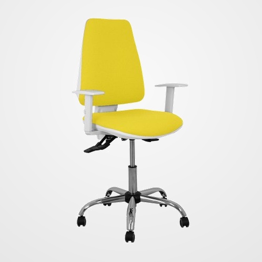 SILLA PIQUERAS Y CRESPO ELCHE BLANCA BRAZOS REGULABLES MECANISMO ASINCRO REGULABLE EN ALTURA BASE METALICA RUEDAS PARQUET ASIENTO Y RESPALDO TAPIZADO BALI AMARILLO