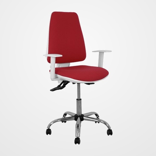 SILLA PIQUERAS Y CRESPO ELCHE BLANCA BRAZOS REGULABLES MECANISMO ASINCRO REGULABLE EN ALTURA BASE METALICA RUEDAS PARQUET ASIENTO Y RESPALDO TAPIZADO BALI GRANATE