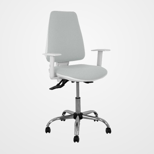 SILLA PIQUERAS Y CRESPO ELCHE BLANCA BRAZOS REGULABLES MECANISMO ASINCRO REGULABLE EN ALTURA BASE METALICA RUEDAS PARQUET ASIENTO Y RESPALDO TAPIZADO BALI GRIS CLARO