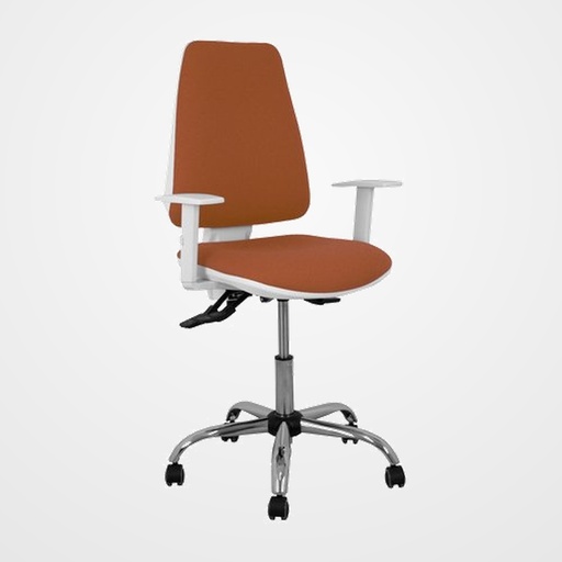 SILLA PIQUERAS Y CRESPO ELCHE BLANCA BRAZOS REGULABLES MECANISMO ASINCRO REGULABLE EN ALTURA BASE METALICA RUEDAS PARQUET ASIENTO Y RESPALDO TAPIZADO BALI MARRON