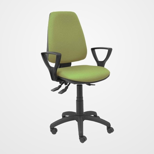 SILLA PIQUERAS Y CRESPO ELCHE S BRAZOS FIJOS MECANISMO ASINCRO de DOBLE MANETA GRAN CONFORTABILIDAD REGULABLE EN ALTURA RUEDAS NYLON ASIENTO Y RESPALDO TAPIZADO BALI  VERDE OLIVA