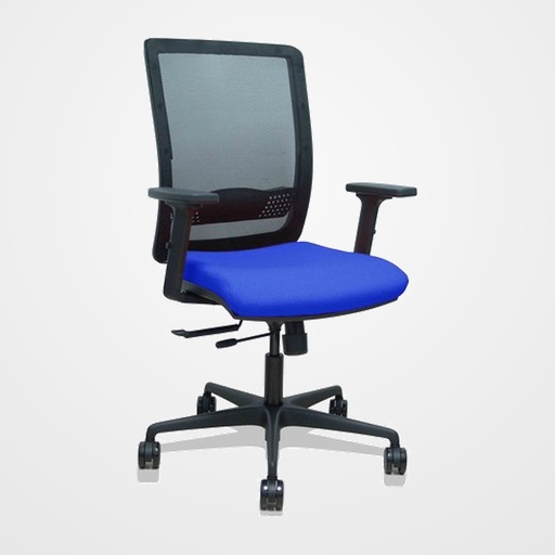 SILLA PIQUERAS Y CRESPO HACHES BRAZOS 2D REGULABLES MECANISMO SINCRO con TRASLACK APOYO LUMBAR RESPALDO MALLA NEGRA Y ASIENTO TAPIZADO BALI AZUL