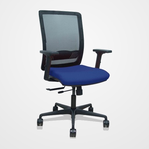 SILLA PIQUERAS Y CRESPO HACHES BRAZOS 2D REGULABLES MECANISMO SINCRO con TRASLACK APOYO LUMBAR RESPALDO MALLA NEGRA Y ASIENTO TAPIZADO BALI AZUL MARINO