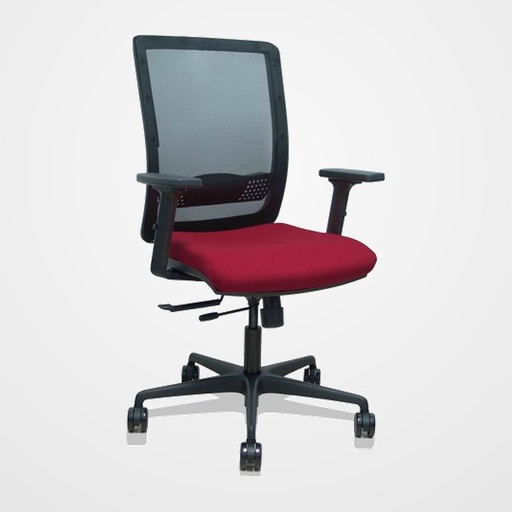 SILLA PIQUERAS Y CRESPO HACHES BRAZOS 2D REGULABLES MECANISMO SINCRO con TRASLACK APOYO LUMBAR RESPALDO MALLA NEGRA Y ASIENTO TAPIZADO BALI GRANATE