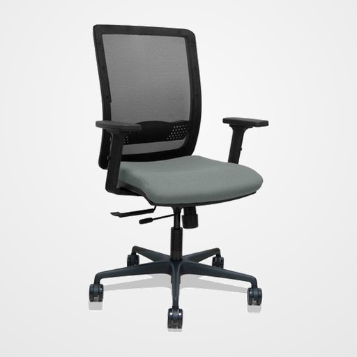 SILLA PIQUERAS Y CRESPO HACHES BRAZOS 2D REGULABLES MECANISMO SINCRO con TRASLACK APOYO LUMBAR RESPALDO MALLA NEGRA Y ASIENTO TAPIZADO BALI GRIS
