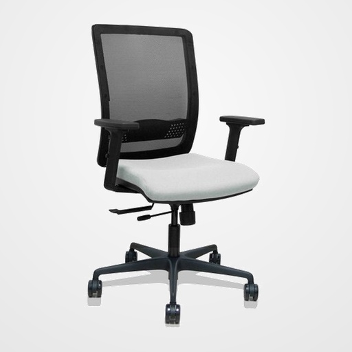 SILLA PIQUERAS Y CRESPO HACHES BRAZOS 2D REGULABLES MECANISMO SINCRO con TRASLACK APOYO LUMBAR RESPALDO MALLA NEGRA Y ASIENTO TAPIZADO BALI GRIS CLARO