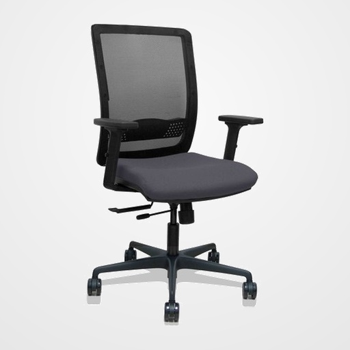 SILLA PIQUERAS Y CRESPO HACHES BRAZOS 2D REGULABLES MECANISMO SINCRO con TRASLACK APOYO LUMBAR RESPALDO MALLA NEGRA Y ASIENTO TAPIZADO BALI GRIS OSCURO