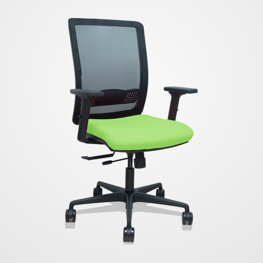 SILLA PIQUERAS Y CRESPO HACHES BRAZOS 2D REGULABLES MECANISMO SINCRO con TRASLACK APOYO LUMBAR RESPALDO MALLA NEGRA Y ASIENTO TAPIZADO BALI PISTACHO